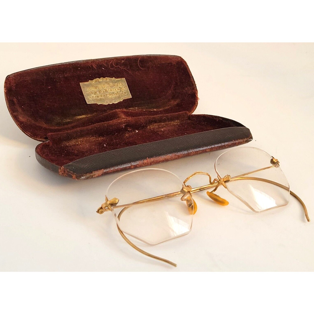 Antique Gold Wired Frames Hex Bottom Glasses Indiana Optical Co